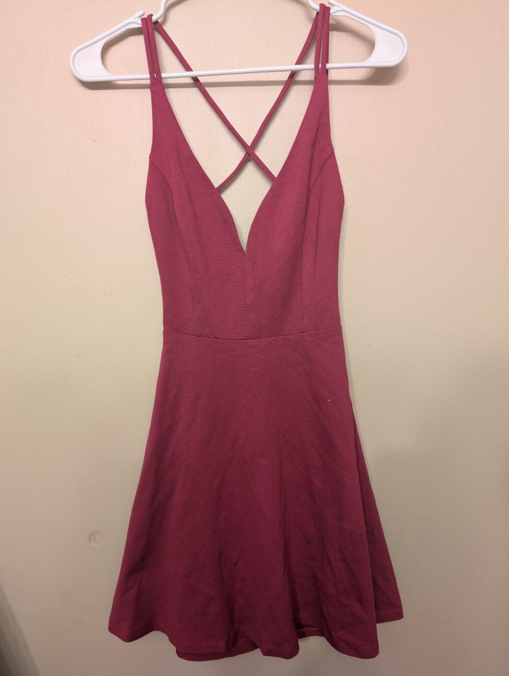 Lulu's Burgundy Cross-Back V-Neck Mini  Dress